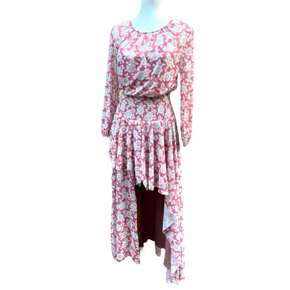 Mia Joy Joyfolie Pink Floral High-Low Dress M Romantic Boho Cottagecore - Picture 12 of 14
